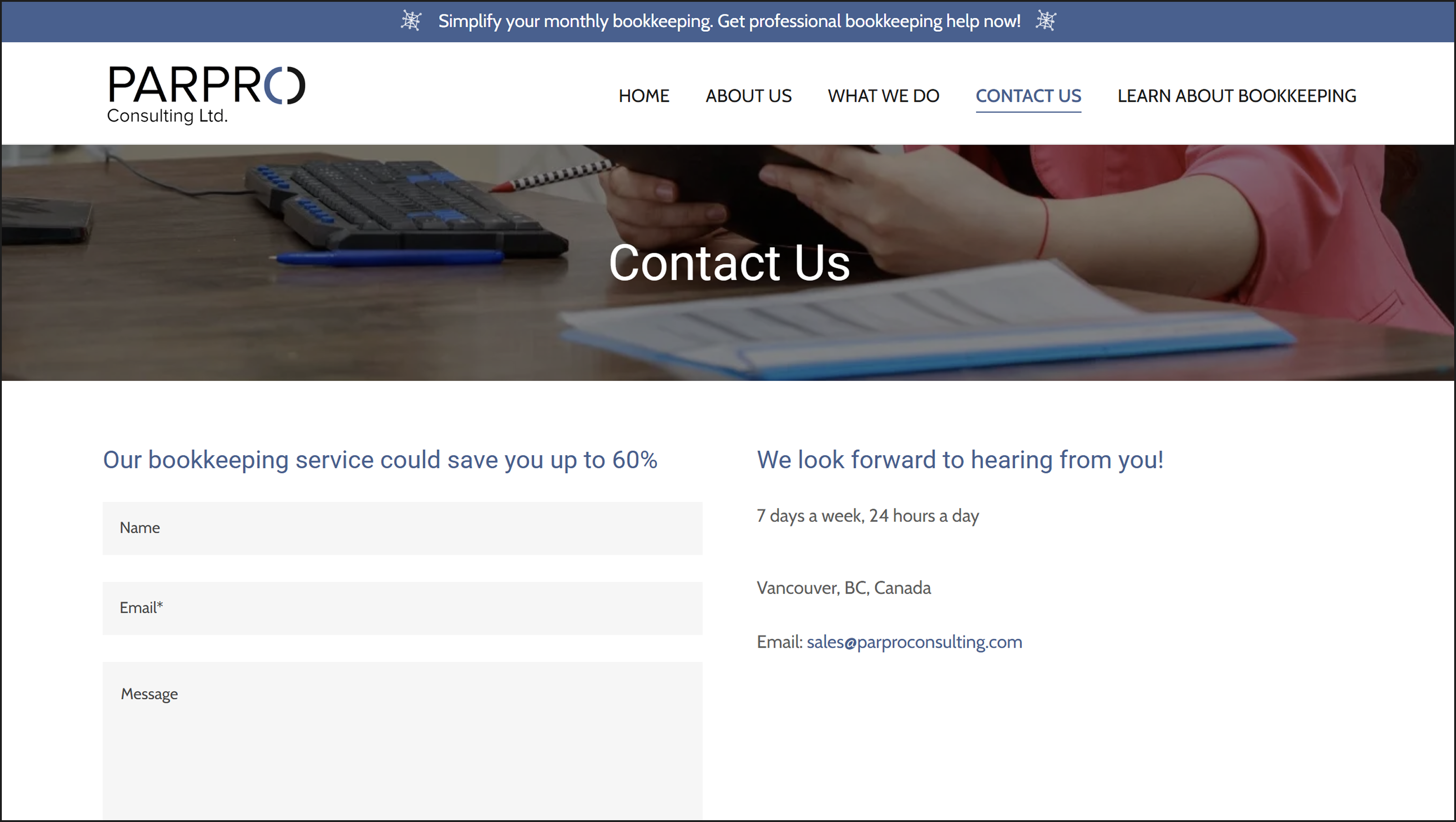 Contact us page — before